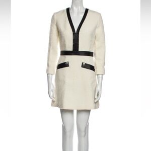 Maje Elegant Ivory and Black Women's Dress with Faux Leather Trim- New with Tags